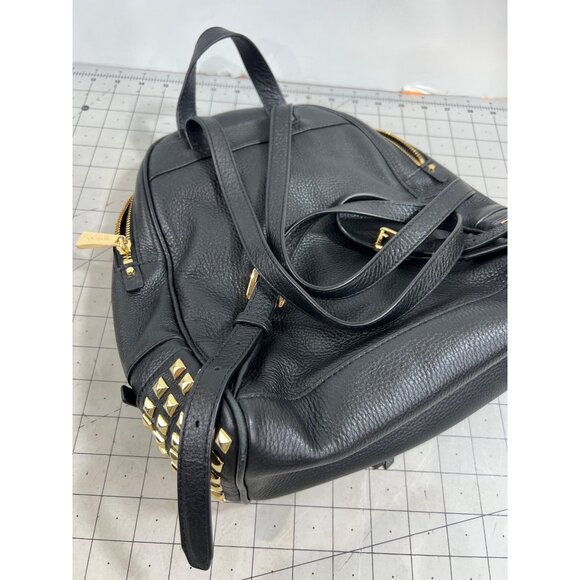 Michael Kors Black Leather Studded Rhea Zip Backpack Gold Hardware - Picture 3 of 11